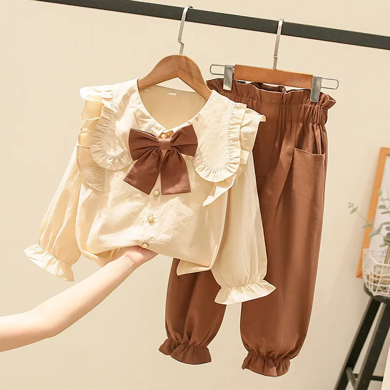 Girls Set Cute Bow Blouse and Fashion Leggings Two Piece Set Fashion