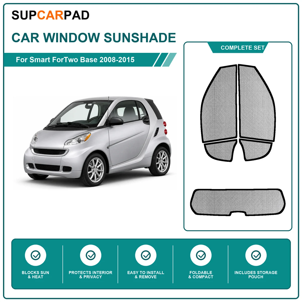 For Smart ForTwo Base 2008-2015 Full Set Car Window Sunshades UV Block Privacy Heat Insulated Foldable Car Curtain