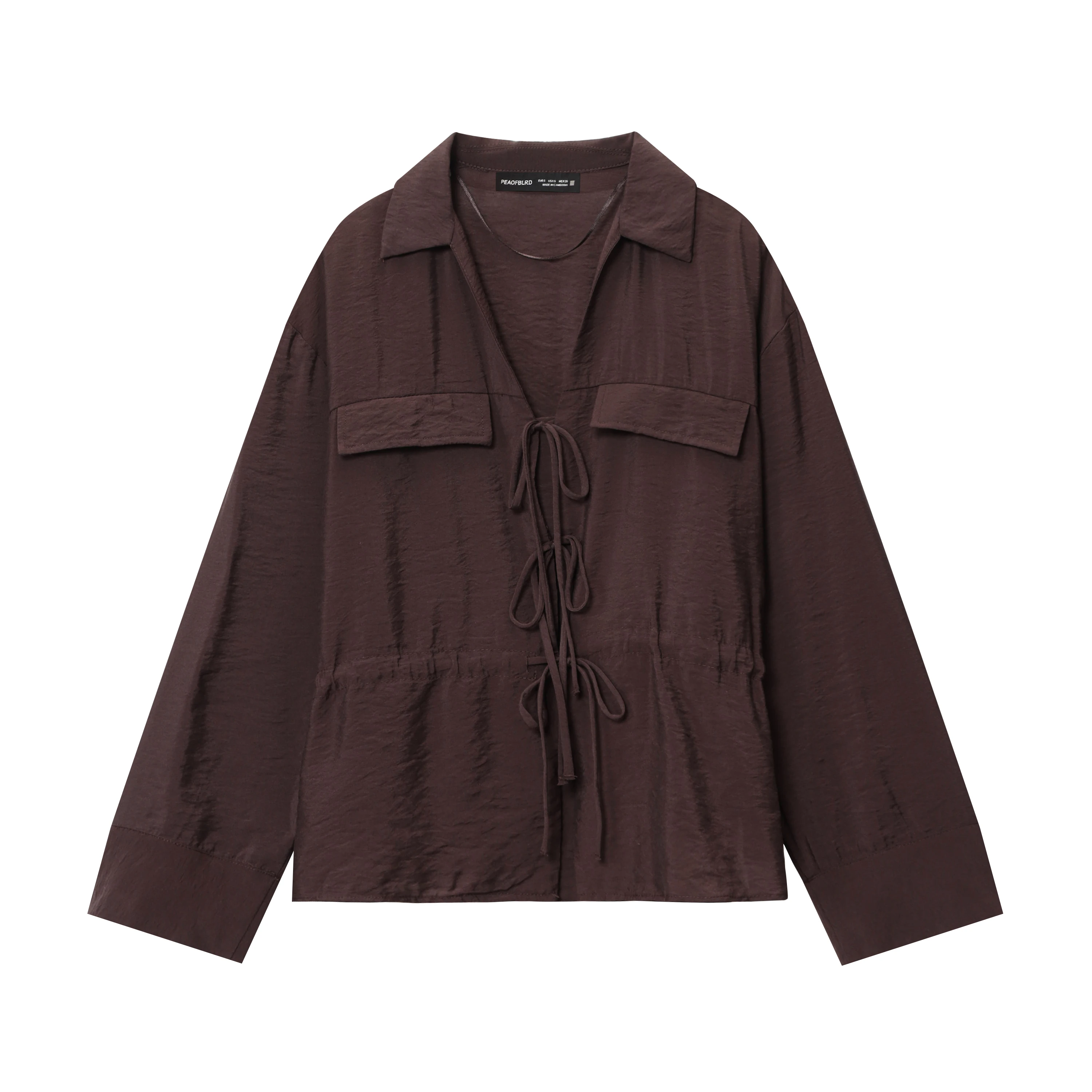 

Women's clothing autumn new European and American style fashion bow decoration long-sleeved V-neck casual shirt