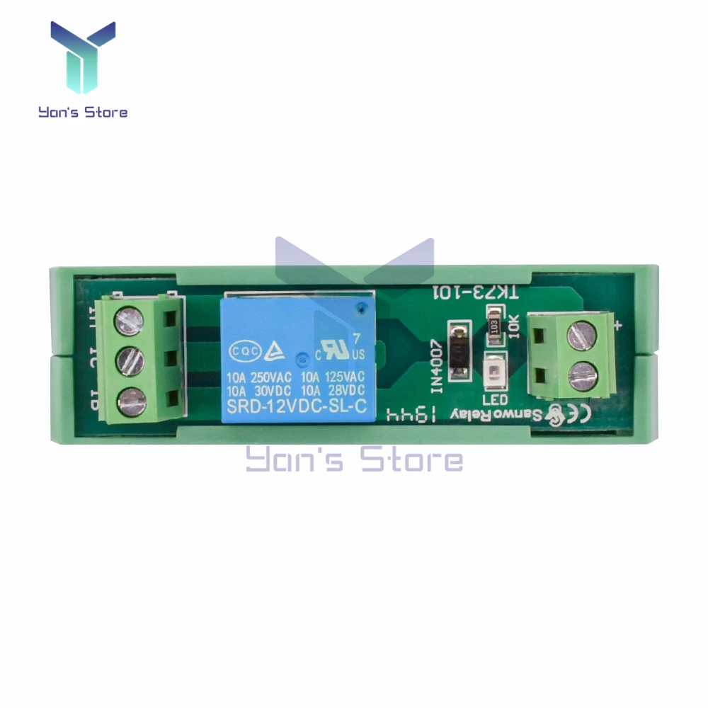 5V 12V 1 Channel Relay Module with DIN Rail Mount SRD-05VDC-SL-C SRD-12VDC-SL-C 10A 250VAC Relay PNP NPN Compatible 1NO 1NC