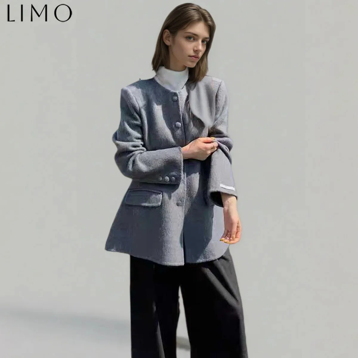 

LIMO женское короткое шерстяное хлопковое пальто осень-зима дизайнерская верхняя одежда для поездок на работу легко носить модная осенняя куртка на выход