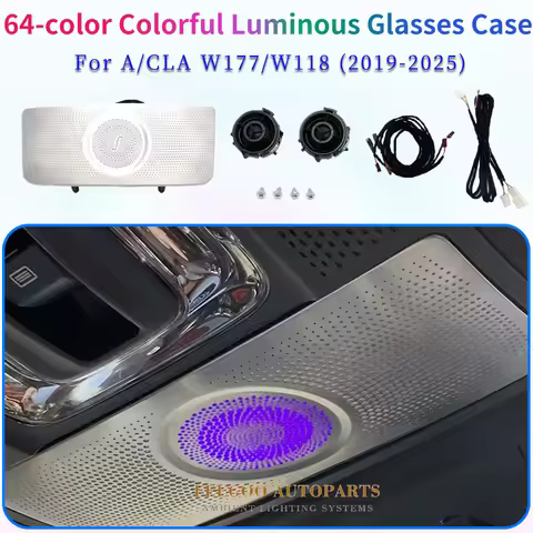 Upgraded 64-Color LED Luminous Glasses Box Cover with Ambient Lighting Compatible for Mercedes-Benz New A/CLA-Class W177 W118