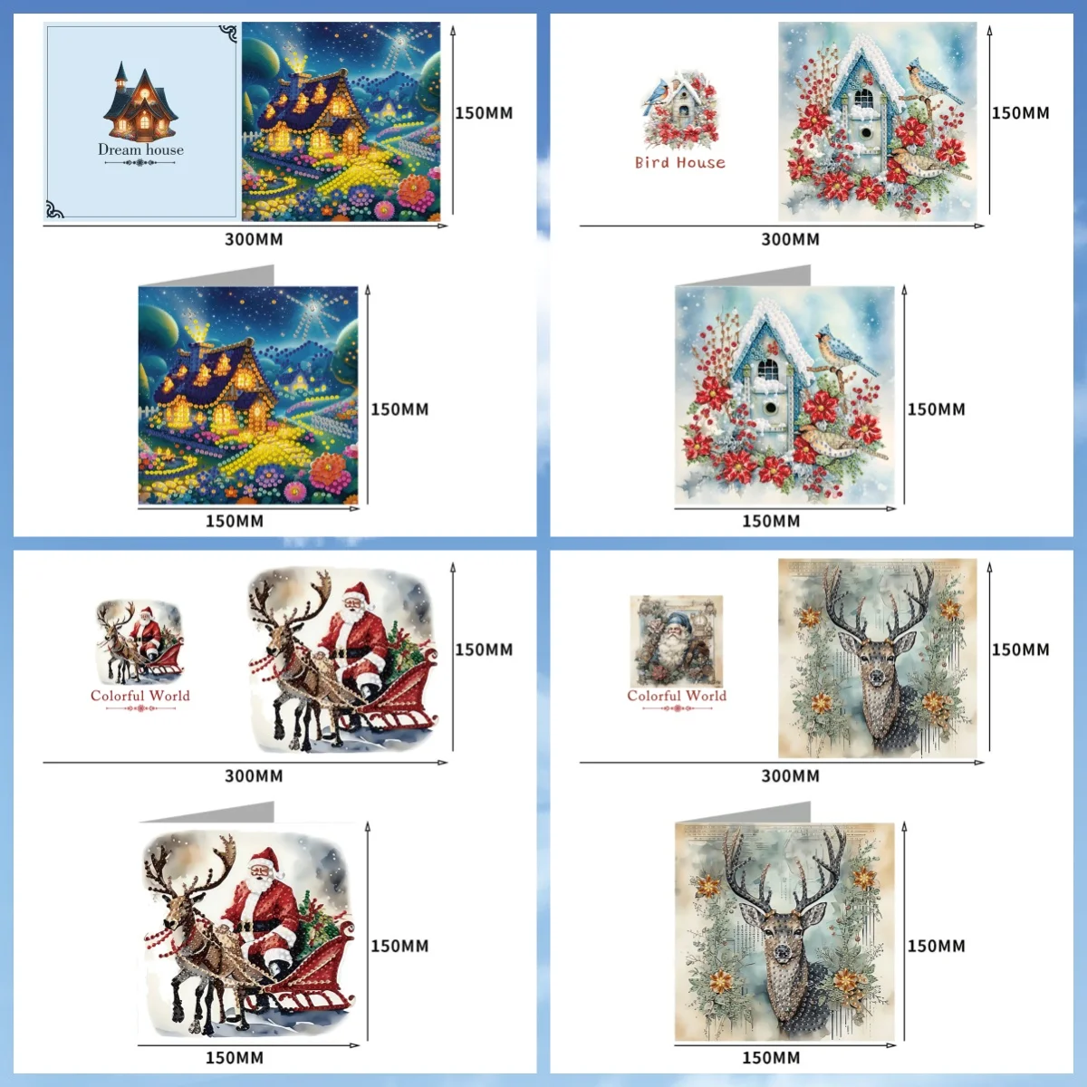 6-Piece Diamond Painting set Greeting card Christmas pattern Suitable for elders,Relatives and friends, Christmas party gifts