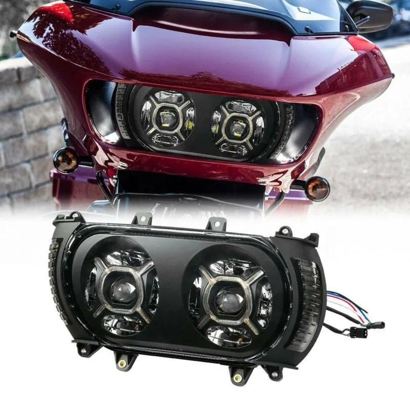 

Front LED Dual Headlight Assembly Side Marker light Turn Signal Fit For Harley Road Glide 2015-2019 double headlight