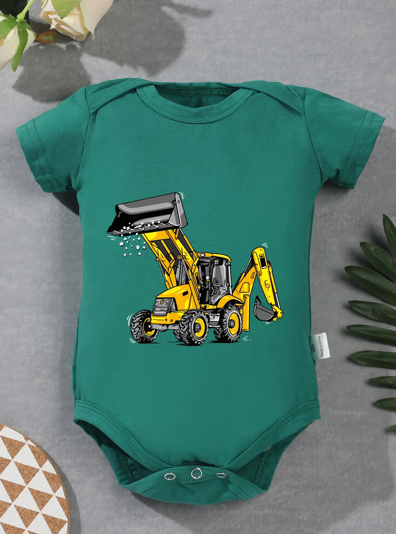 One-pieces0-24M Infant Jumpsuit Toddler Baby Girl Boy Short Sleeve Romper Cool Newborn Bodysuit Onesie Clothes Excavator Pattern