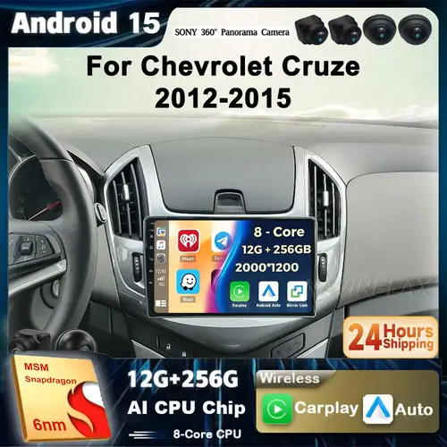 Android 15 Carplay Radio de coche 8 Core Wifi Radio de coche reproductor de vídeo Multimedia para Chevrolet Cruze 2012-2015 Navi GPS 2 din dvd