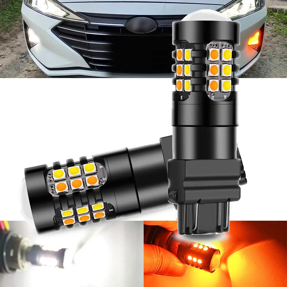 2Pcs T25 3157 Switchback LED Bulb Dual Color Amber White Canbus Error Free Turn Signal Lamp Indicator Light DRL12V P27/7W