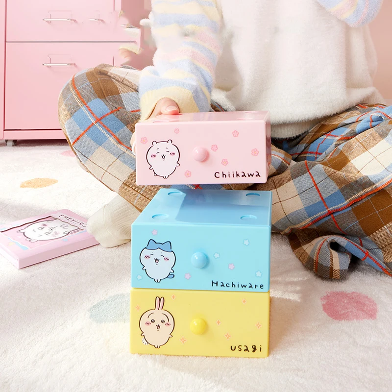 Cute Cartoon Chiikawa Series Single Layer Drawer Box Hachiware Usagi Desktop Clutter Storage Box Can Be Stacked for Girl