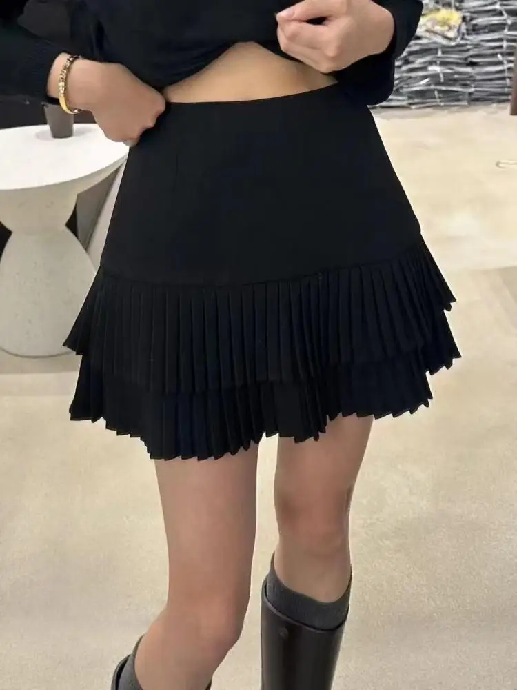 秋冬ヴィンテージ風ブラックグレー万能プリーツショートスカート レディース 2025 ブラウン 上品 ハイウエスト セクシー ミニスカート シック