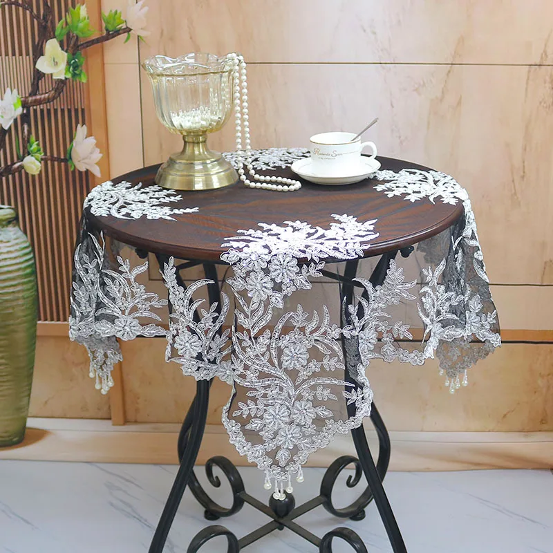 

Europe mesh black bead flower Embroidery table cloth cover wedding tablecloth kitchen Christmas Table decoration and accessories