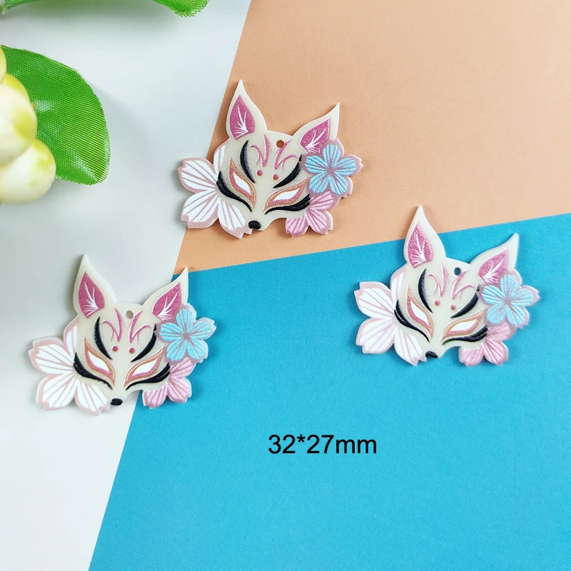 ApeUr 10pcs/pack Flowers Fox Acrylic Charms For Jewelry Making Accessory Keychain Earring Animals Pendant DIY