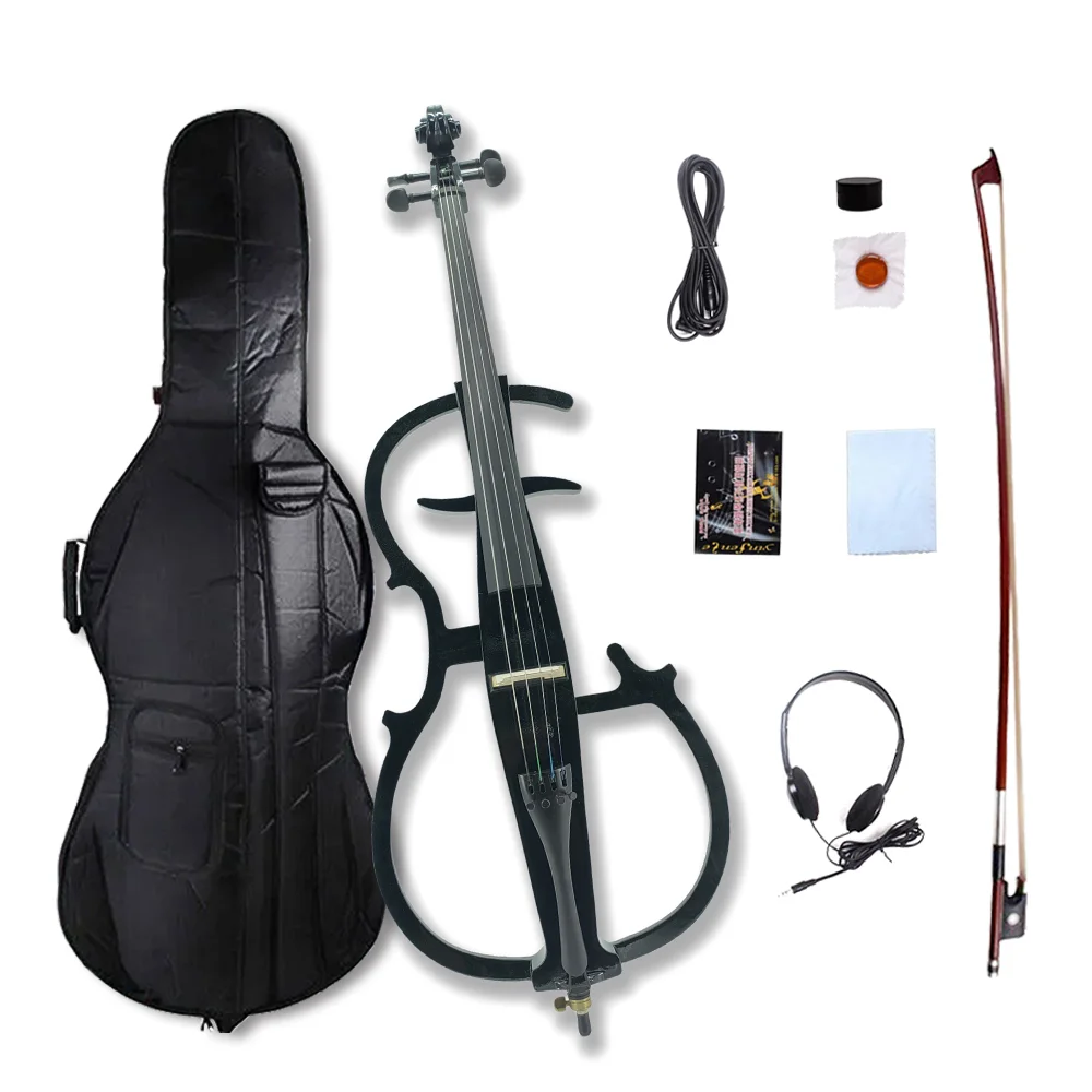 

4/4 Full Size Electric Cello 4 String New cello kit Ebony Parts Case Bow Nice Tone Black Portability Durable