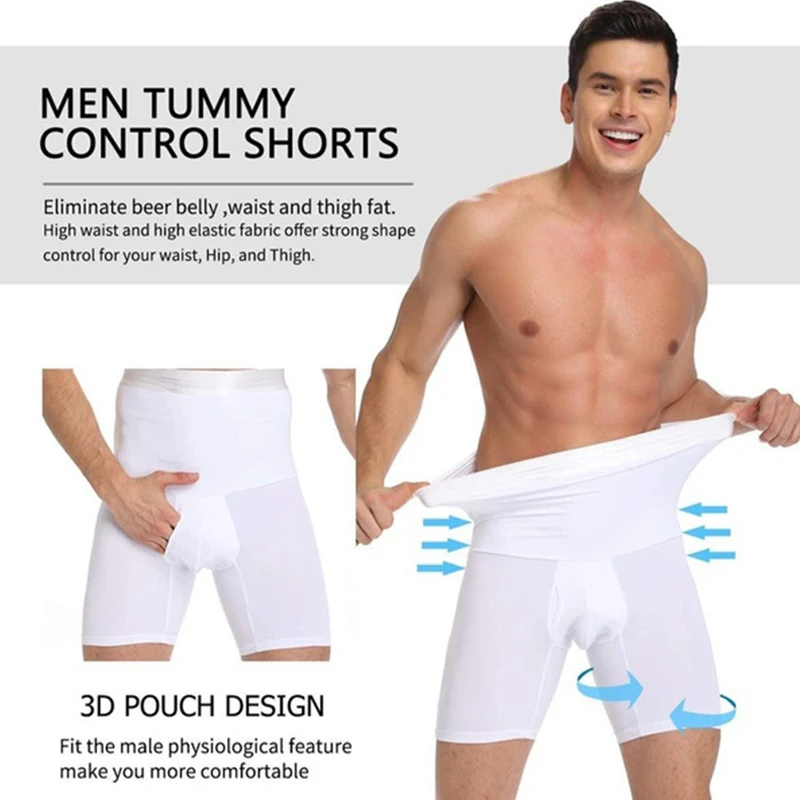 Men High Waist Compression Shapewear Tummy Control Shorts Seamless Body Shaper Girdle Pants Thigh Slimmer Underwear Boxer Briefs