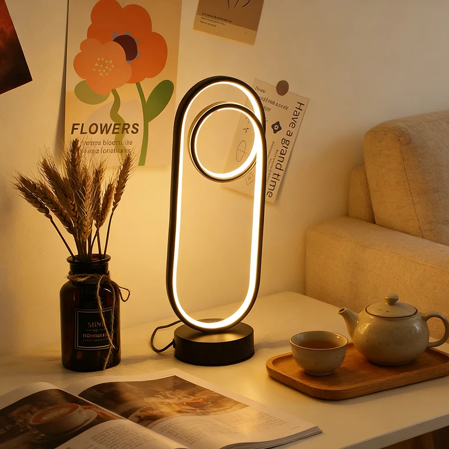 Minimalist Ring-Shaped Desk Lamp, USB Powered, 3-Color Dimmable Night Light Decorative Table Lamp