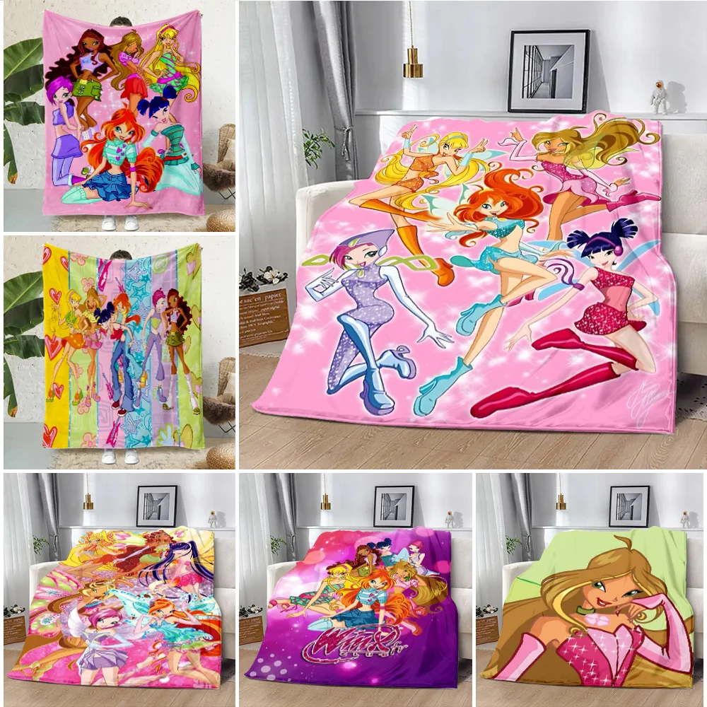 Cartoon cute Girl Printed Blanket Picnic Blankets Warm Blanket Soft and Comfortable Blanket Home Travel Birthday W-Winx Clubs