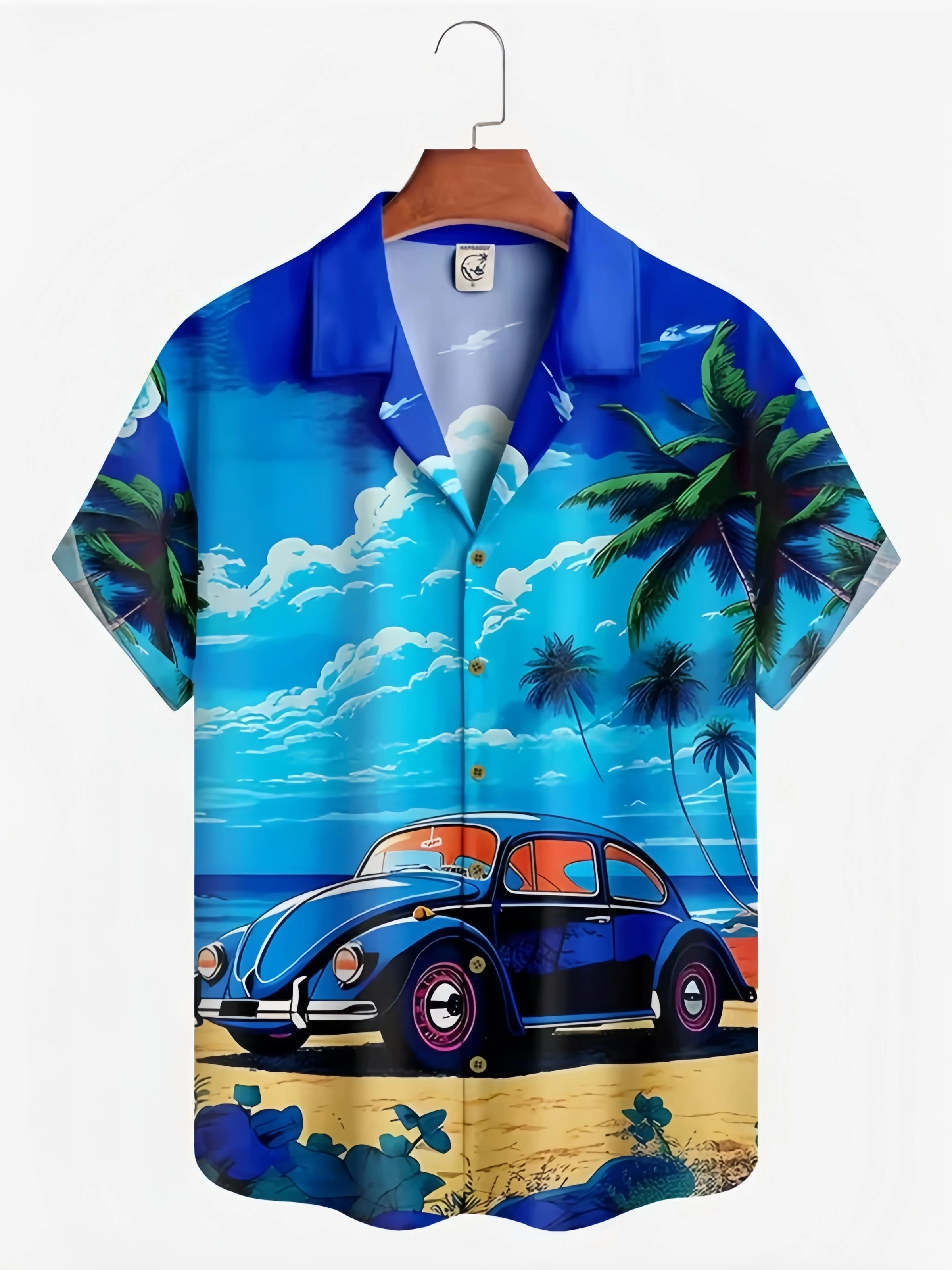 Kids Clothes Vintage Car Graphic Hawaii Beach Shirt 3D Print Retro Tropic Coconut Tree Short Sleeve Shirts Y2k Children Clothing