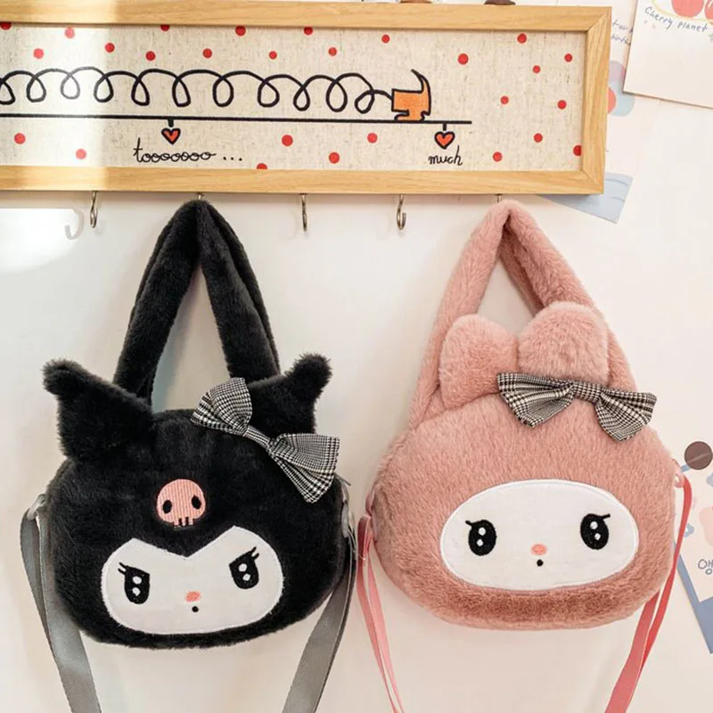 Kawaii Sanrio Shoulder Bag Kuromi My Melody Plush Makeup Bag Storage Bag Cartoon Lolita Handbag Tote Pack for Girl Birthday Gift