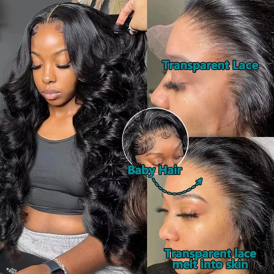 13x6 Lace Front Wig Pre Plucked Human Hair 30 34 Inches 200 Density Body Wave 13x4 HD Transparent Lace Frontal Wigs For Women