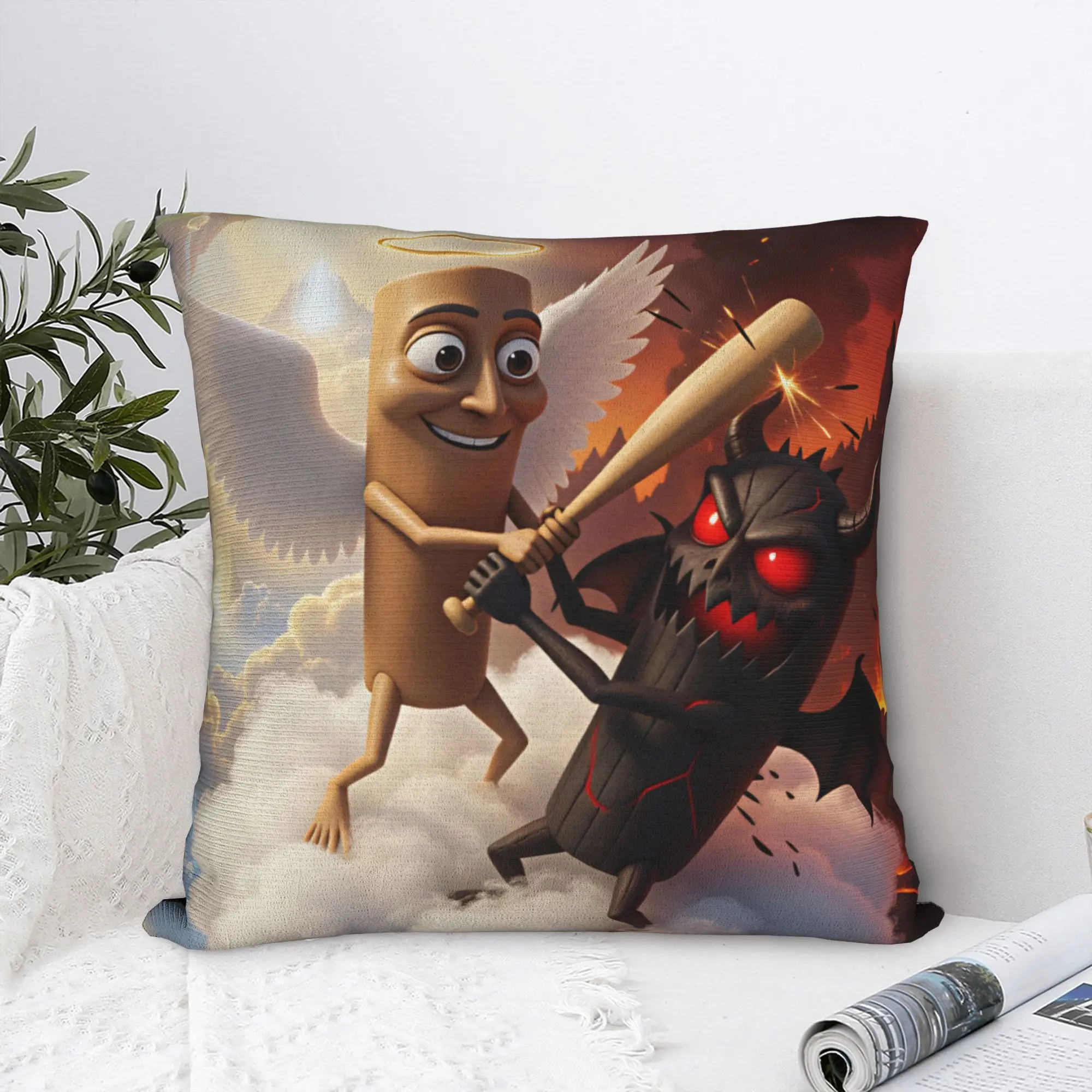 Pillow Cover Tung Tung Sahur Angel vs Demon Heaven Hell Funny Meme  Funny Pillow Case For Sofa Bedroom Home Decor Pillowcases