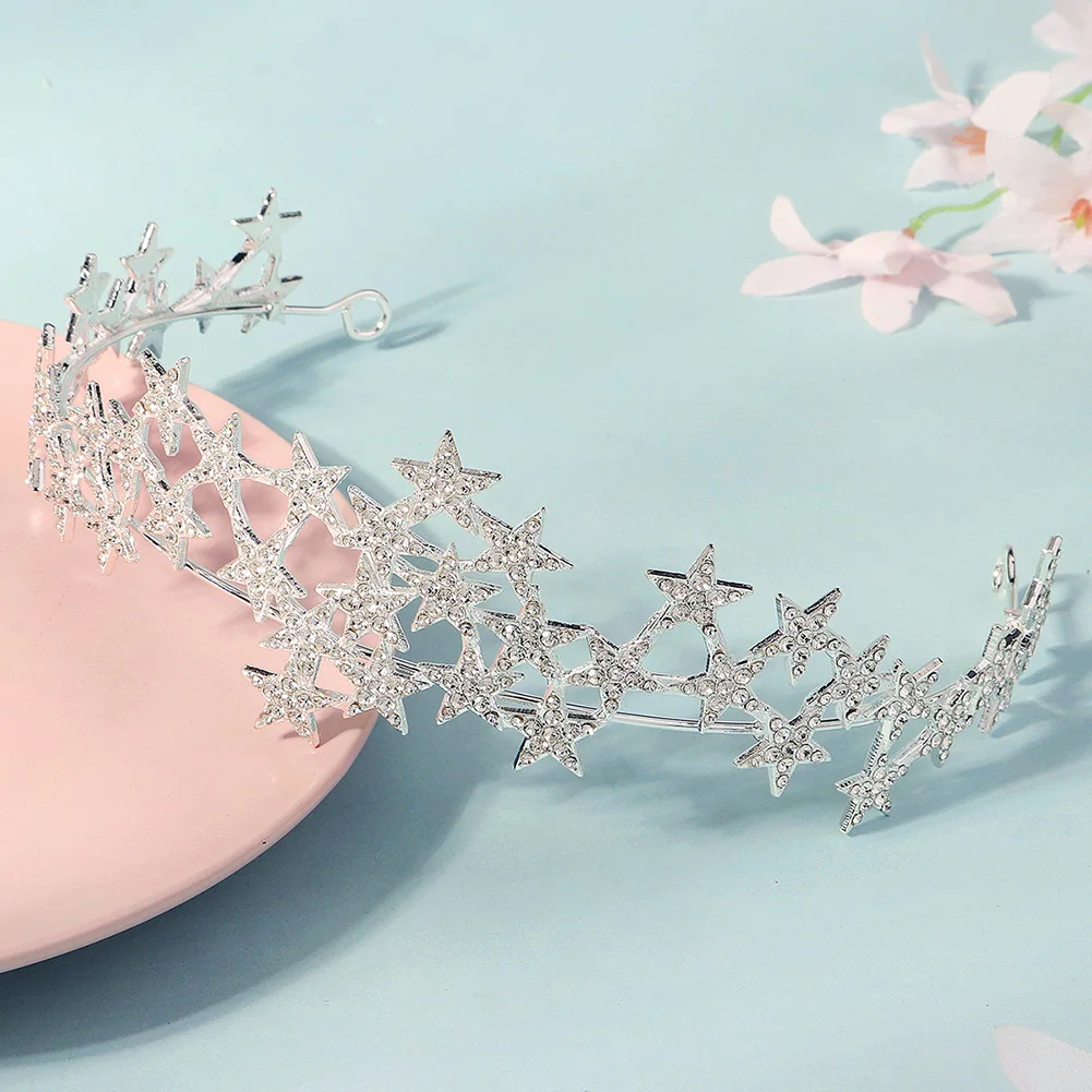 أنيقة سبيكة الكورية على غرار تاج العروس الزفاف نجمة رصع حجر الراين تيارا الشعر مجوهرات عيد ميلاد عقال للفتيات