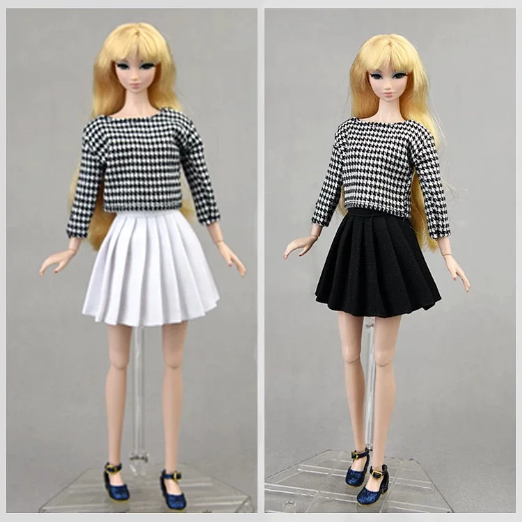 30cm Fashion Doll Clothes College Style Pleated Skirt JK Short Dress Suitable For 1/6 BJD Doll Xinyi FR Supermodel Peach Blythe