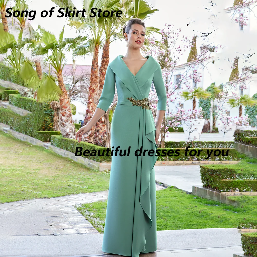 

Современное платье для матери невесты, индивидуальный дизайн, V-образный вырез, рукава до локтя, аппликация, элегантные платья для гостей на свадьбу, Vestido De Festa