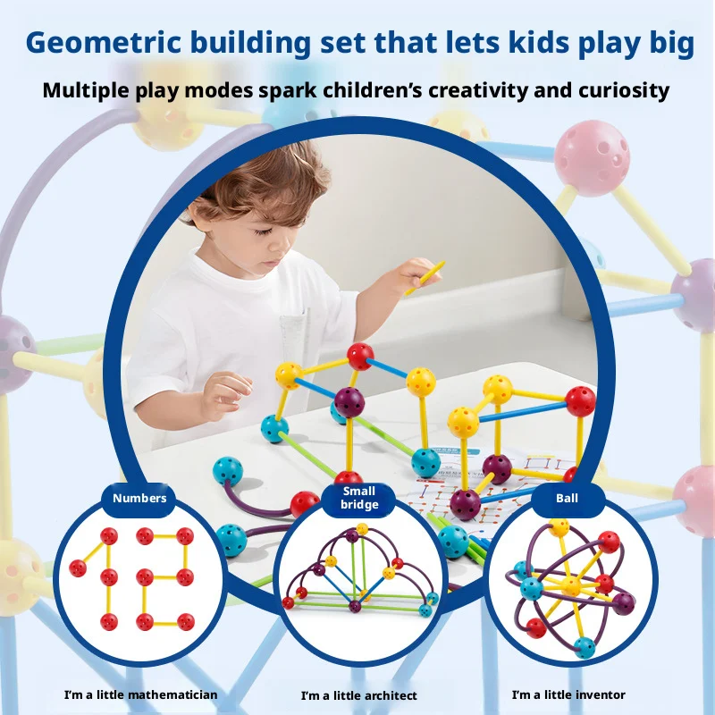 Kids Creative Fort Building Blocks Indoor Toys Kit, DIY Educational Building Solid Geometry Assembled Toys Ball Games Gift