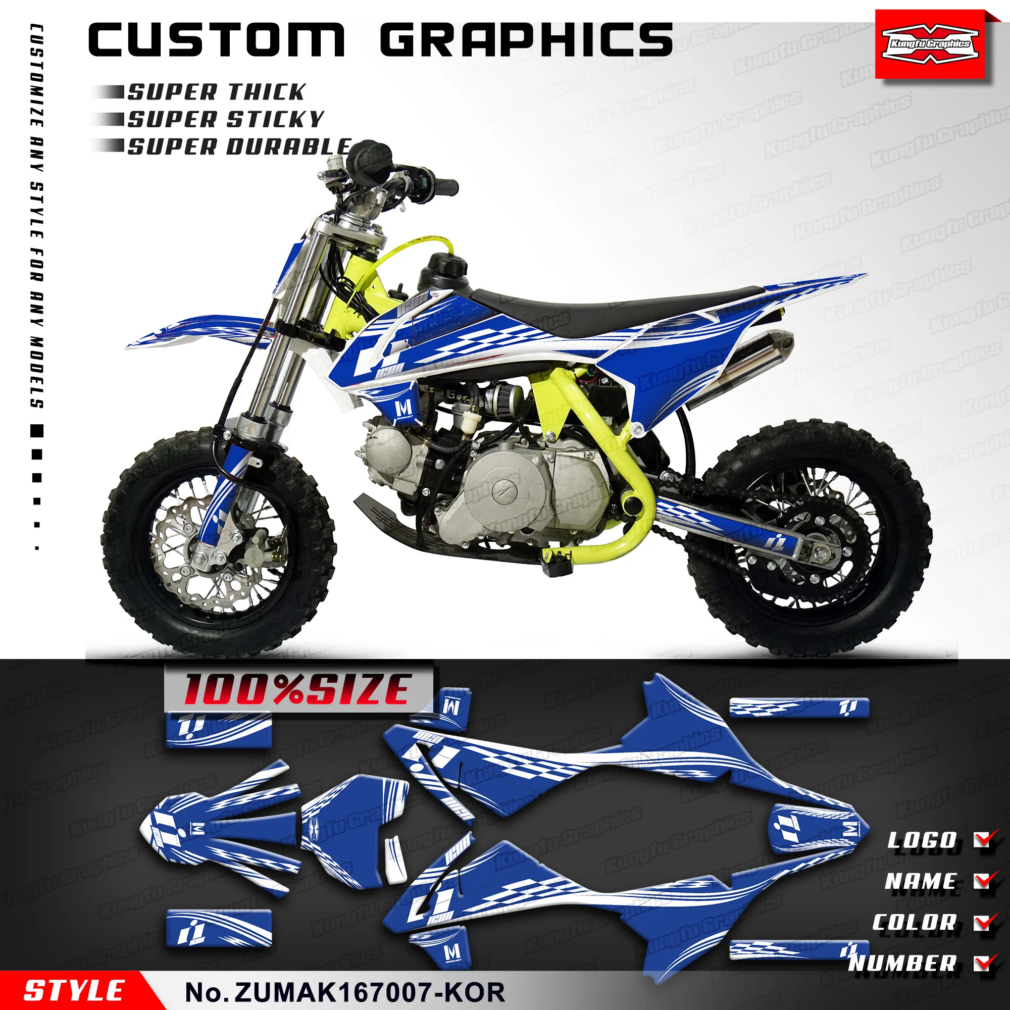 KUNGFU GRAPHICS Kids Mini Dirt Bike Graphics Kit Sticker Kit for ZUUMAV K1 50 60 70, Rebuilding, ZUMAK167007-KOR