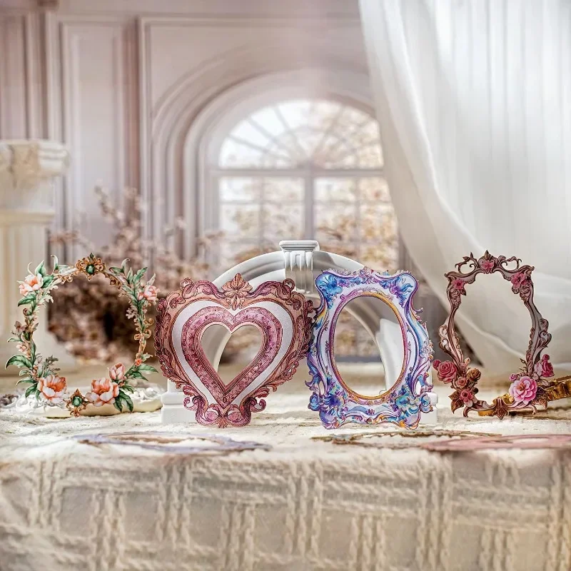 15Pcs Hard Stickers Card Green Vine Brown Green Daily Flowers Rococo Frame Border Decorative Background Scrapbook 135*100mm