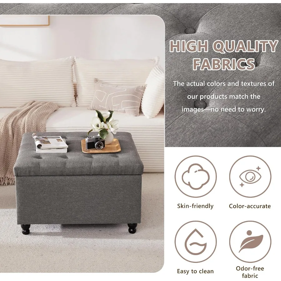 Mesa de centro otomana de almacenamiento cuadrada grande de 30 pulgadas con espacio de almacenamiento oculto Mesa de centro tapizada capitoné de gran tamaño en color oscuro G