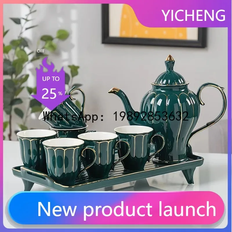 

BJL3Ceramic Coffee Tea Set Nordic Phnom Penh Green White Pot Cup Tray Bar Water Ware Kettle Household Kitchen Supplies Drinkware