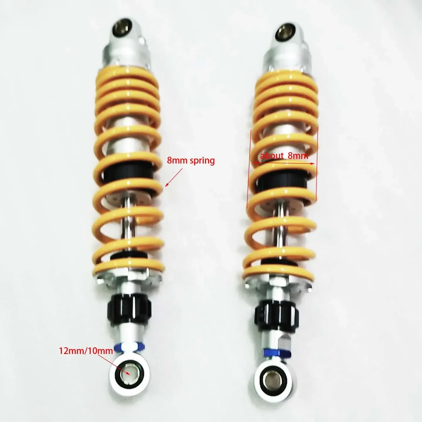 One Pair 305mm 320mm 330mm 340mm 345mm 350mm 360mm 8mm Spring  Shock Absorber Adjust Rear Suspension for Yam aha Hon da