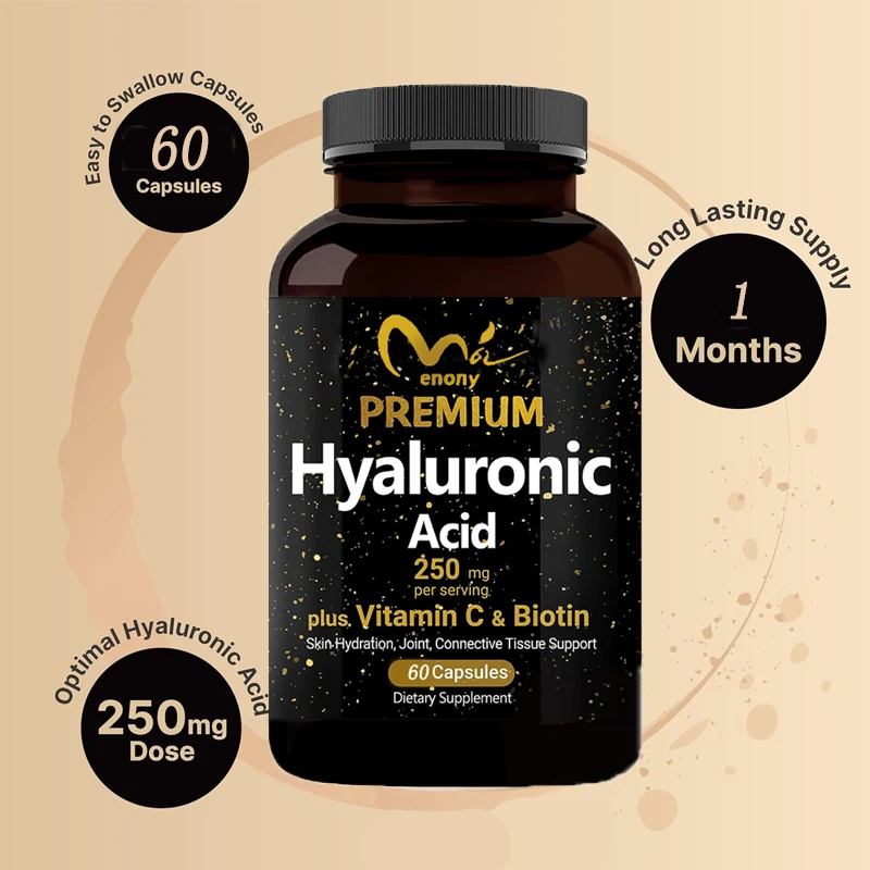 Hyaluronic Acid Supplement 60 Capsules Biotin Vitamin C, 3-in-1 Skin Moisturizing, Joint Lubrication, Hair and Eye Health