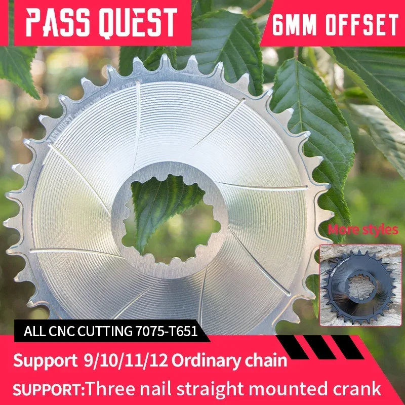 

PASS QUEST 6mm Offset Bicycle Chainring for SRAM Direct Mount Crank AERO Chainwheel 28-36T Gravel Bike Sprocket