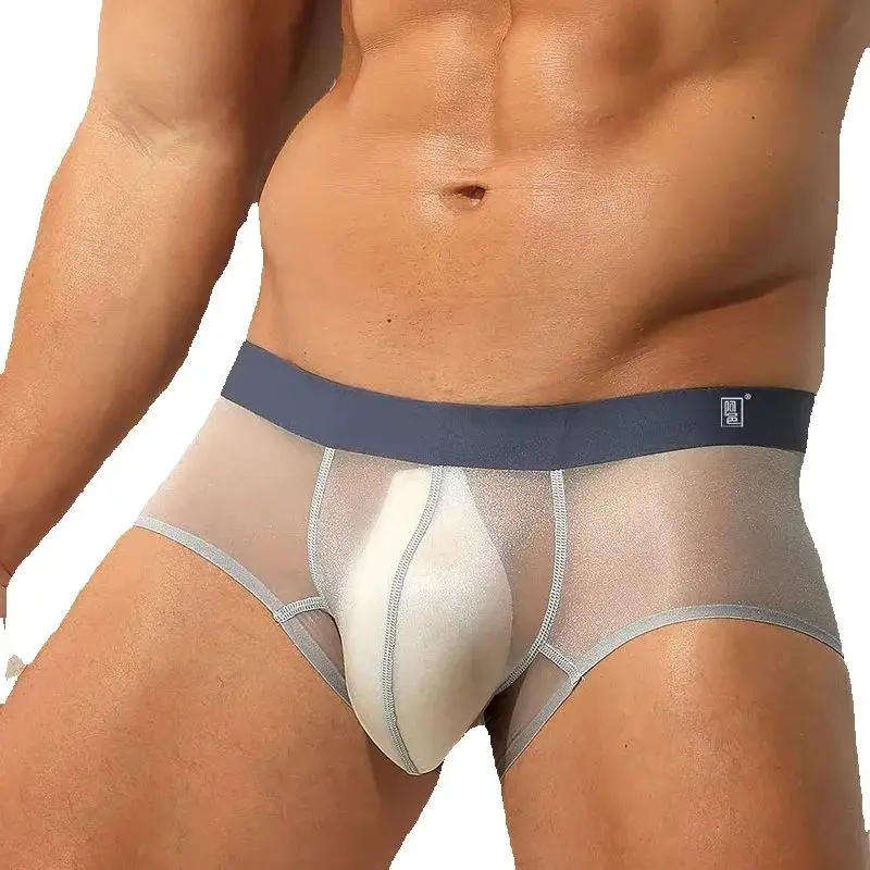 

Нижнее белье, мужские шорты-боксеры, ультратонкие прозрачные брюки из ледяного шелка с низкой талией, молодежные полностью прозрачные бесследные брюки с большой сумкой