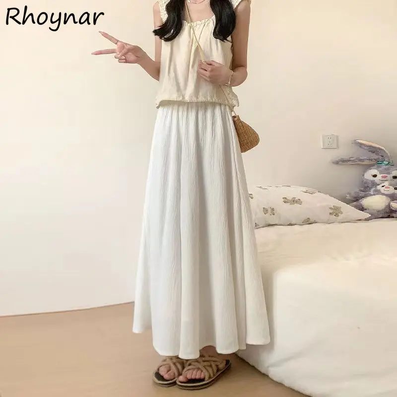 

Solid Long Skirts Women Spring Summer High Elastic Waist Draped All-match Loose Leisure A-line Thin Streetwear Comfortable Sweet