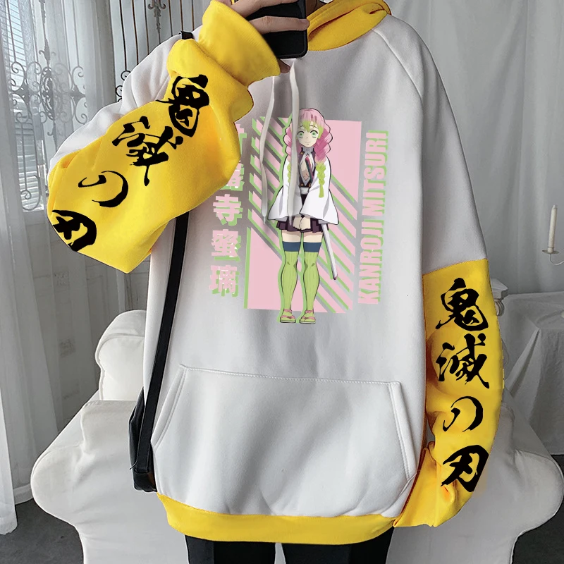 Demon Slayer Mitsuri Kanroji Cute Cartoon Printed Hoodies For Mne Women Manga Sweatshirts Winter Patchwork Long Sleeves  Hoodies