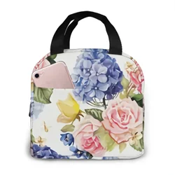 Lunch Bags for Women,Leakproof Insulated Floral Lunch Box with Adjustable Shoulder Strap Reusable Zipper Cooler Tote Bag