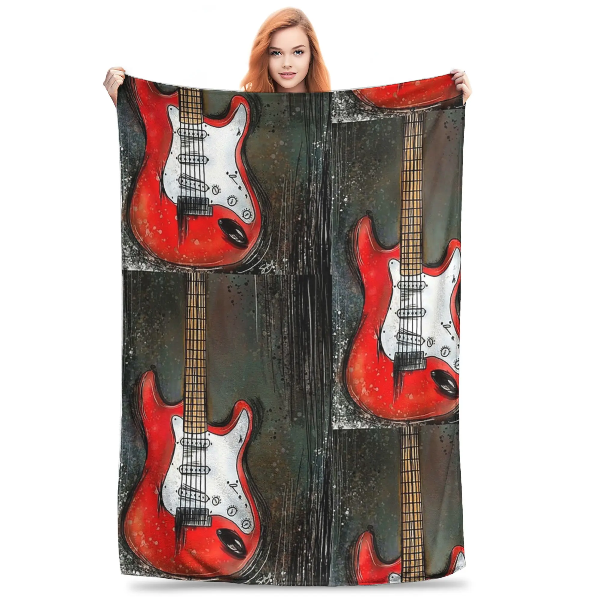Electric Guitar Backpack Blankets Soft Warm Flannel Throw Blanket Bedding for Bed Living room Picnic Travel Home Sofa