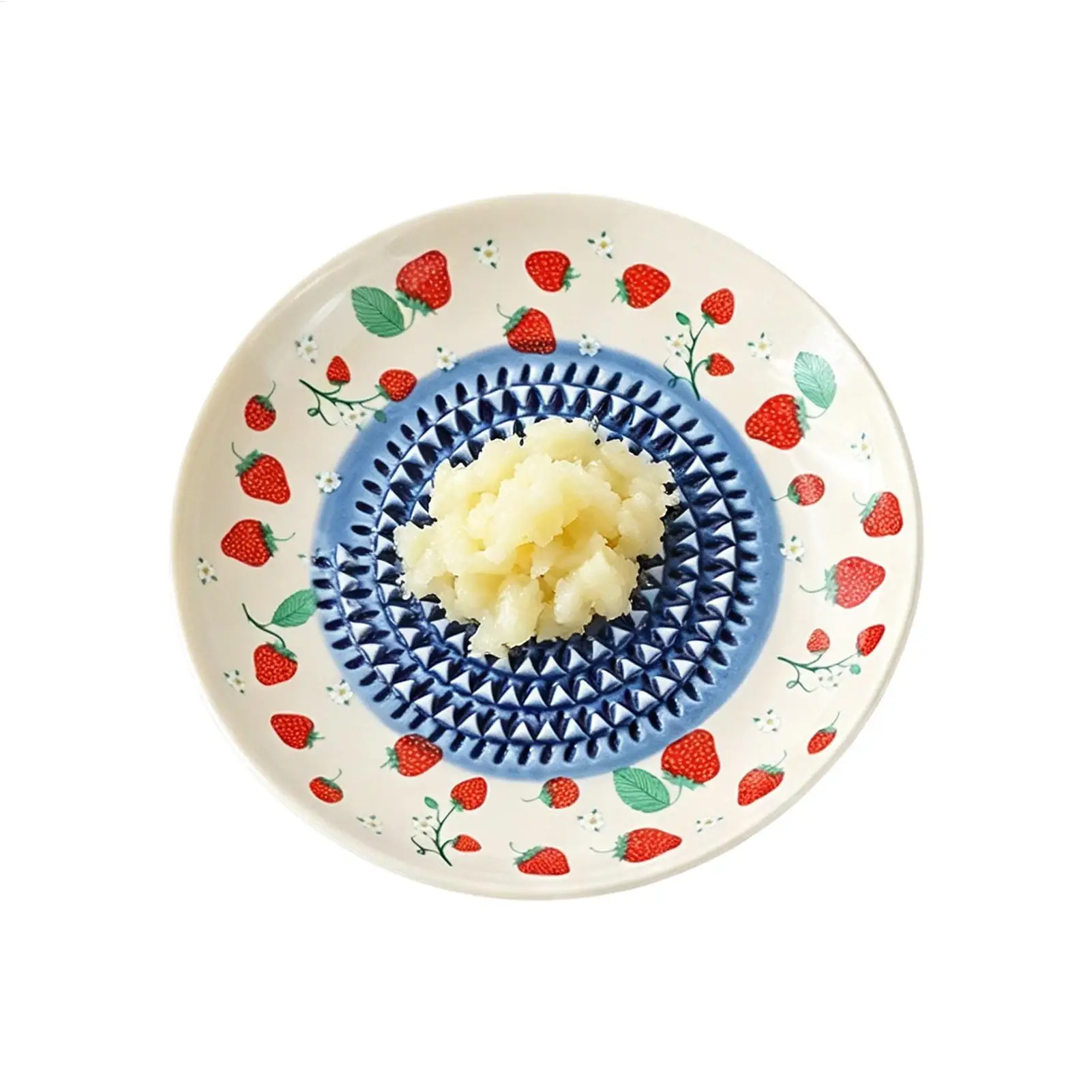 Plaque de broyage manuelle en céramique 2-en-1 antidérapante et efficace pour gingembre, assiette ronde lisse pour assaisonnements et purée de fruits