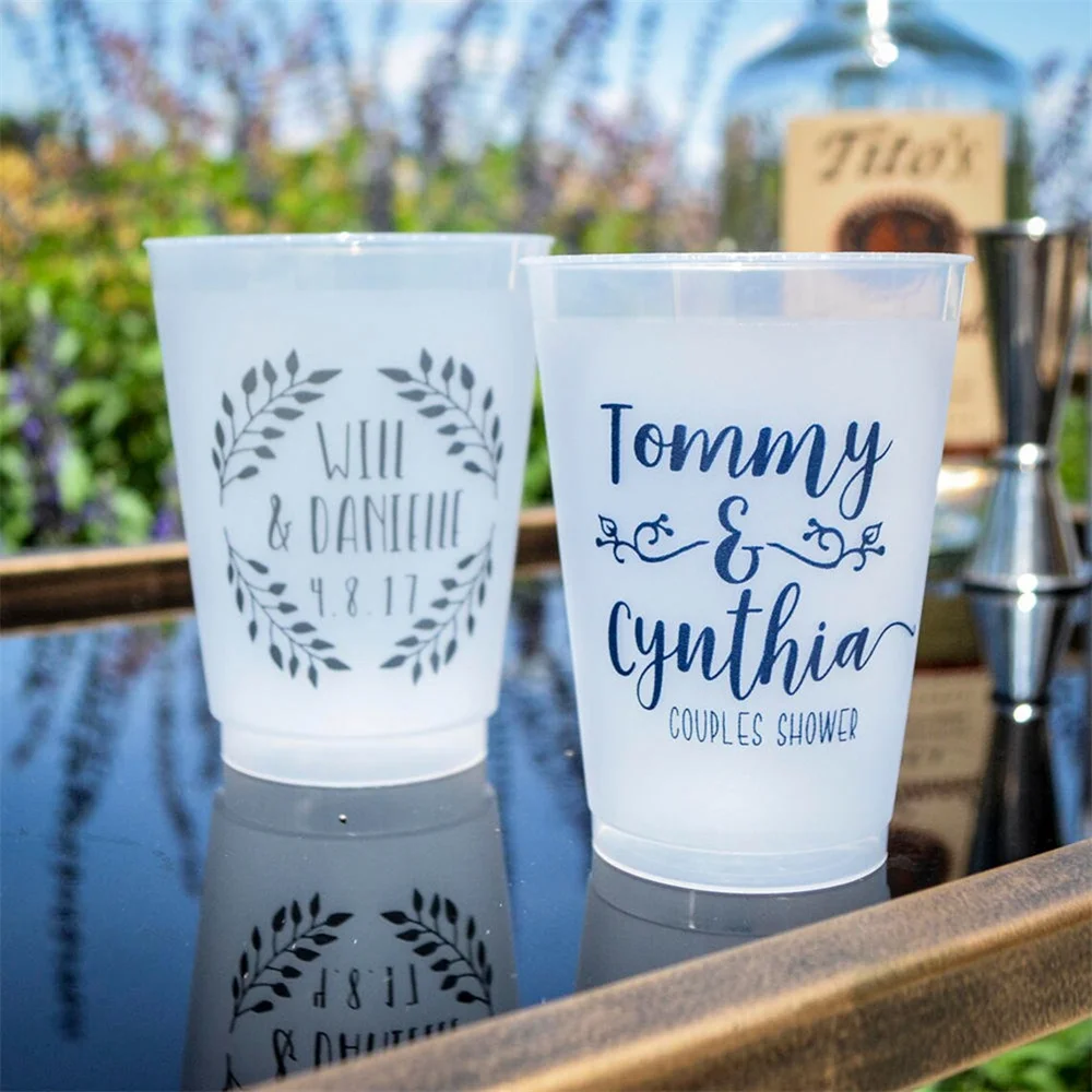 Couple's Shower Cups, Custom Frosted Plastic Cups, Engagement Party Cups, Wedding Shower Cups, Personalized Shatterproof Cups, W