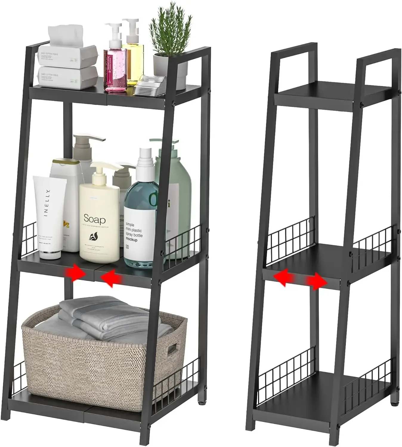 

3-Tier Bathroom Shelves Ladder Shelf, Expandable Freestanding Shelving Unit, Narrow Floor Storage Slim Open Shelf