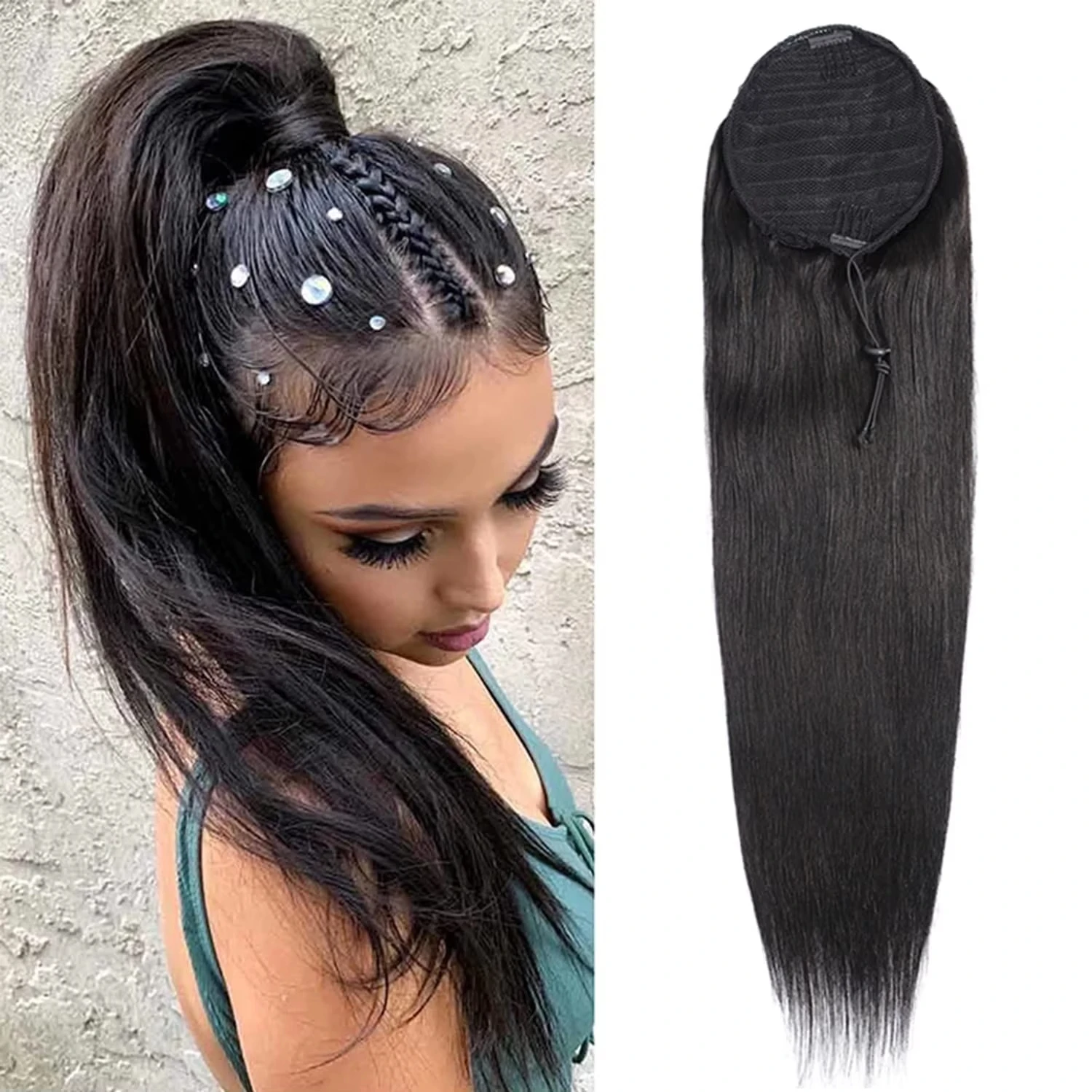 

Straight Drawstring Ponytail Extension Pony Tails Natural Color Human Hair Hairpieces Clip in Ponytails Extension for Women