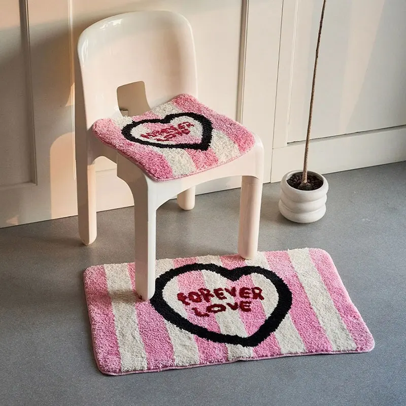 Pink Love Rug Thickened Soft Geometric Patterns Bathroom Mat Living Room Carpet  Kids Doormat Aesthetic Home Decor  양탄자