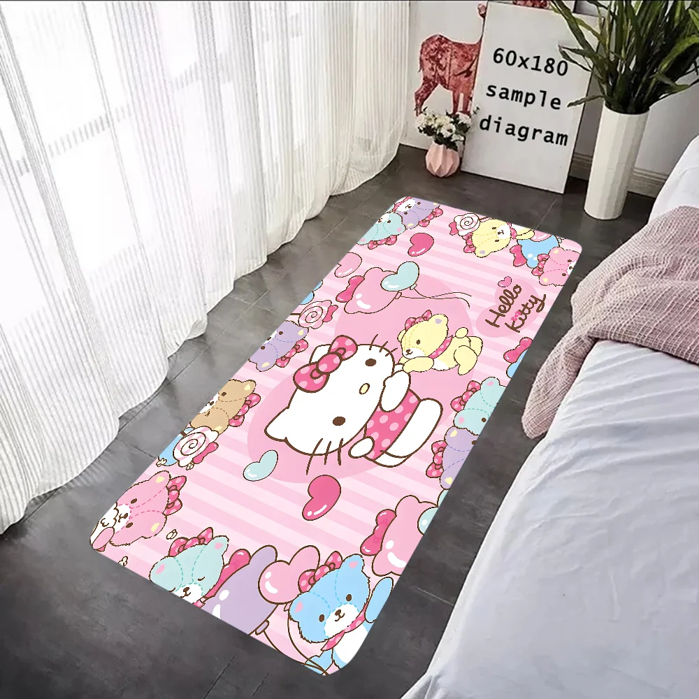 Cartoon H-Hello-Cat-Kitty Floor Mat Graphic Printed Flannel Doormats For Bathroom Kitchen Entrance Carpet Home Decor