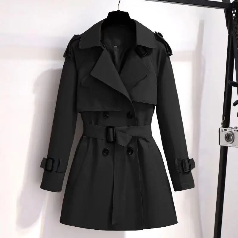 

Short Windbreaker Jacket Women Overcoat 2024 New Spring Autumn Jacket Female Outwear Fashion Slim Belt Long Double-Breasted Coat