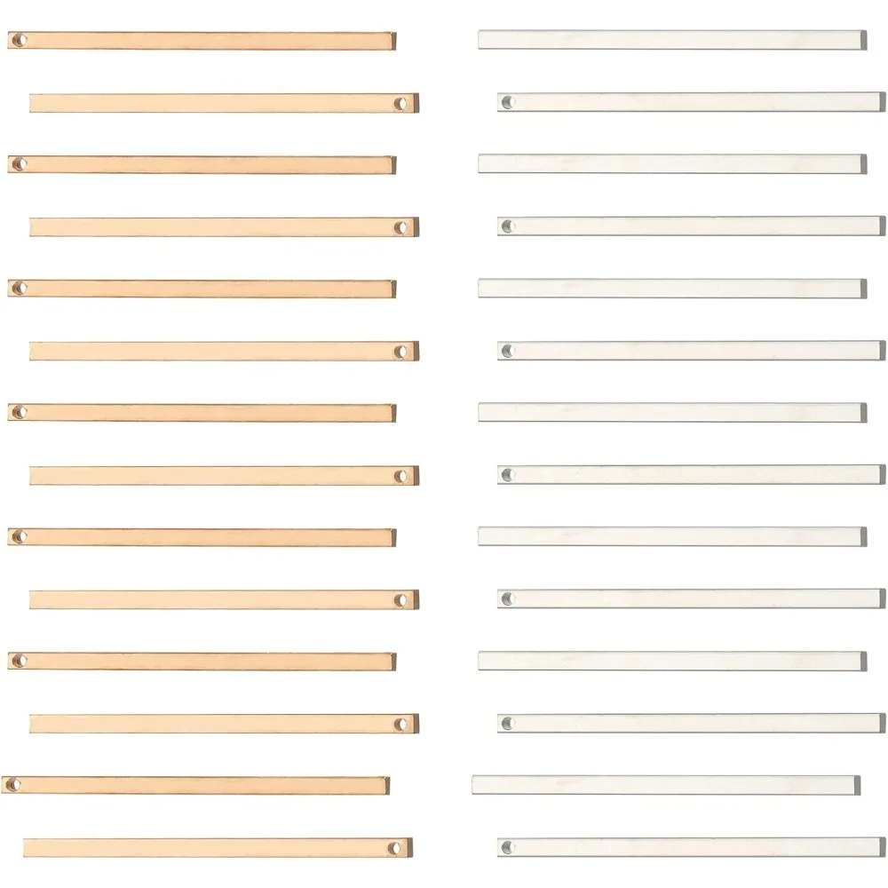 

1 коробка, 60 шт., 2 цвета, пустые подвески с вертикальным тиснением, металлические подвески из нержавеющей стали, прямоугольные бирки для изготовления ювелирных изделий