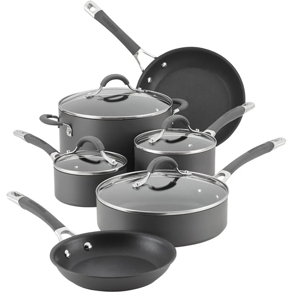 

Cooking Pot Set Radiance Hard Anodized Nonstick Cookware Pots And Pans Set Non-stick Cookware For Kitchen 10 Piece Gray