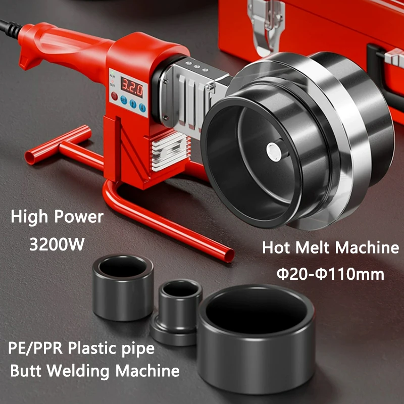 

High Power 3200W Hot Melt Machine PPR Water Pipe Butt Welder Φ20-Φ110mm PE Plastic pipe Butt Welding Machine