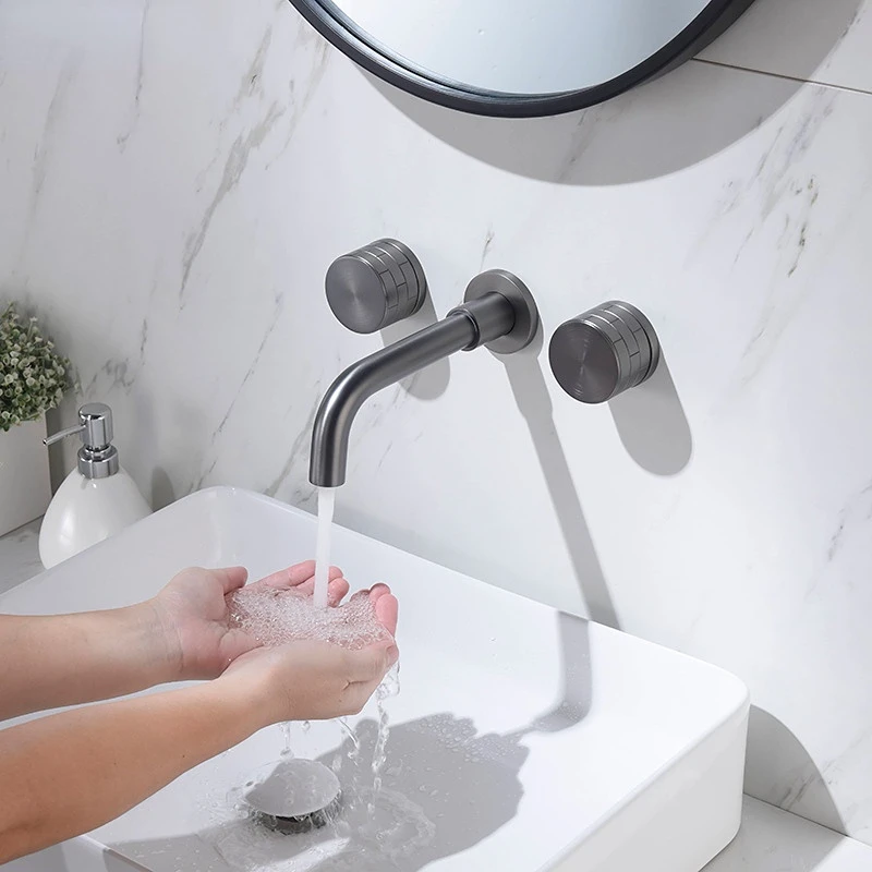 Concealed Wall Double Handle Basin Bathroom Faucets Embedded  Outlet Faucet Cold&hot Mixed  Sink Water Tap